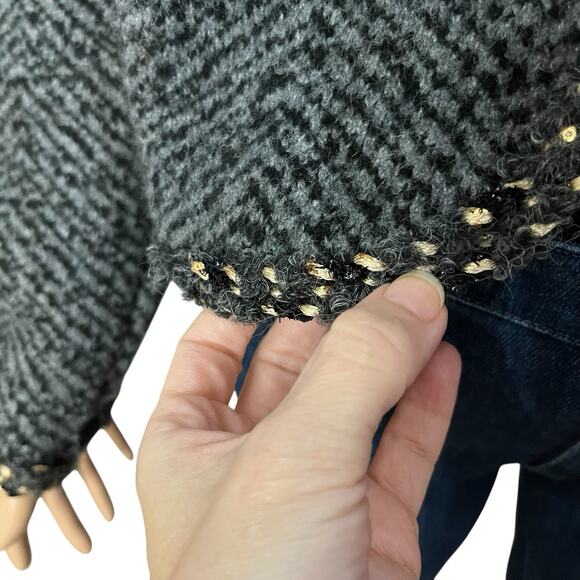 Zara Lady Jacket Cardigan Small Striped Gray Multi Gold Button Preppy Classic - Picture 2 of 9